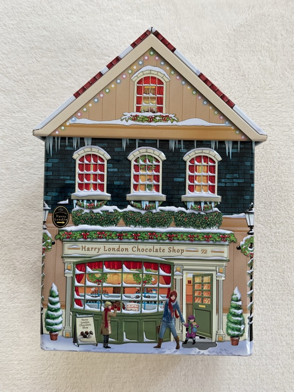 Harry London Chocolate Shop Christmas House Tin Holiday Candy Box Decor